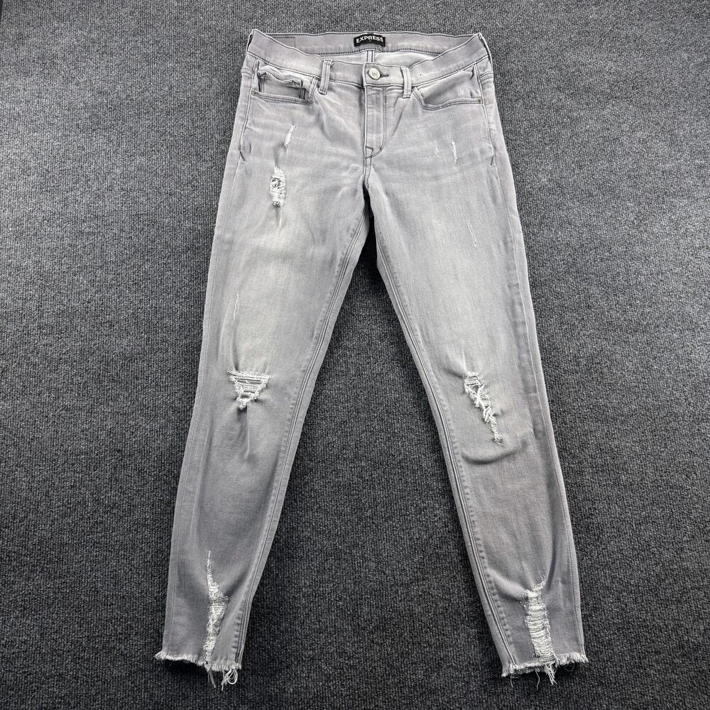 26-Express Jeans Womens 6 Gray Ankle Legging Mid‎ Rise Distressed Raw Hem Skinny